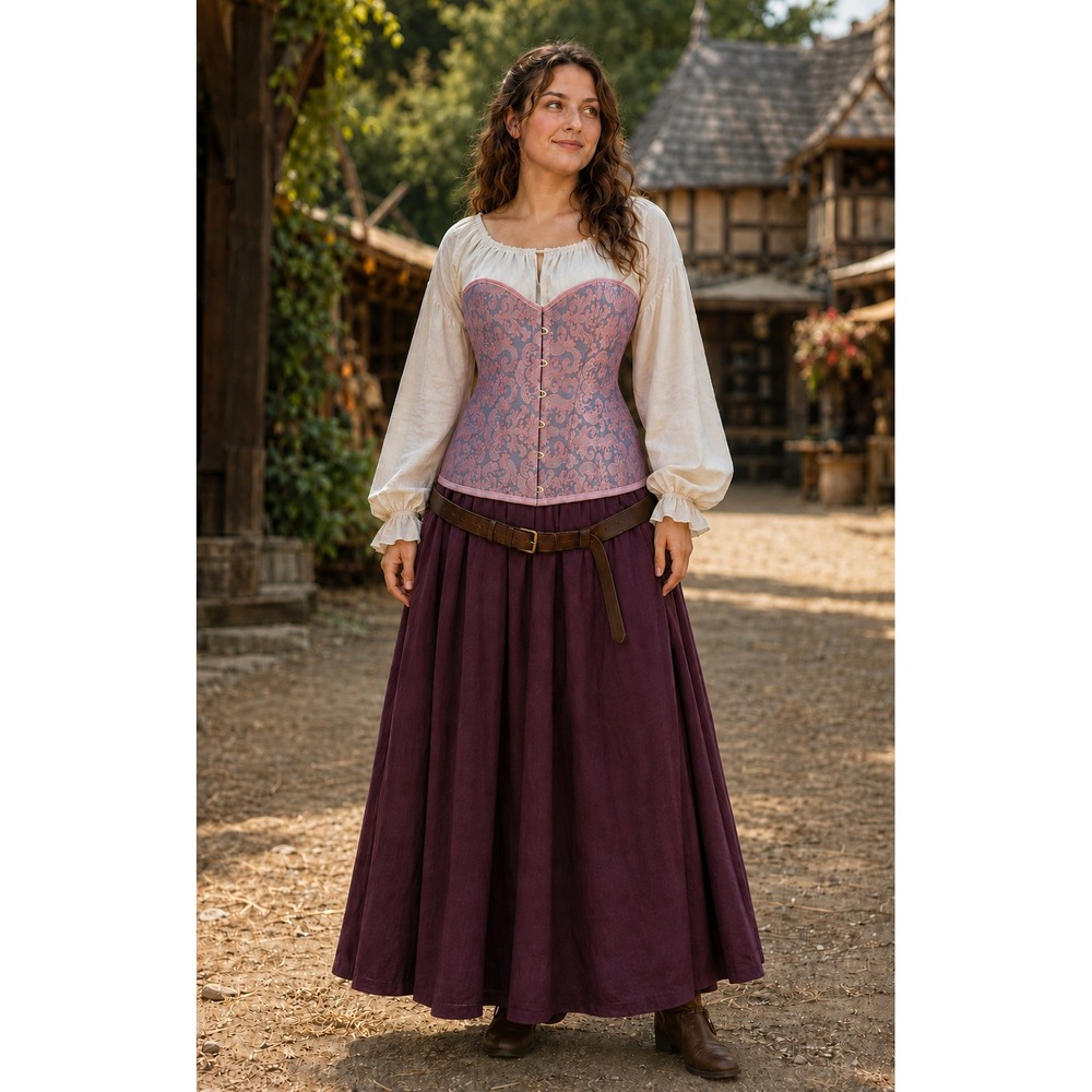 Womens Corset L Pink Purple Brocade Top Ren Faire Concert Costume Cosplay
